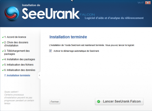 Fin installation du logiciel SeeUrank