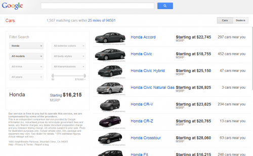 Google Cars Search