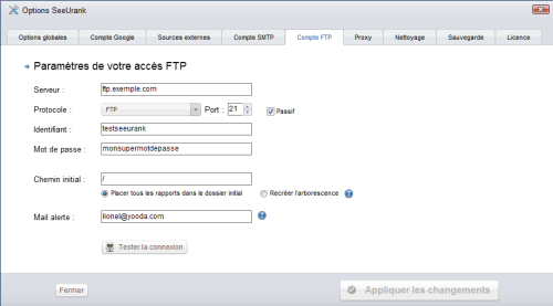 Paramétrage FTP SeeUrank